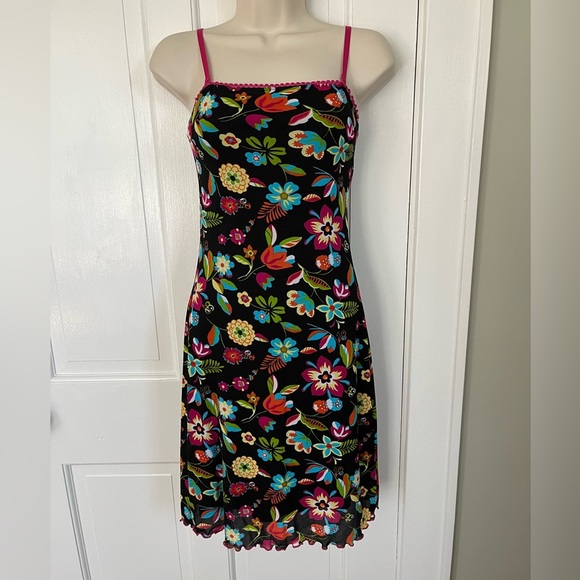 Y2K Guess Women's USA Made Floral Stretch Mesh Removal Straps Mini Dress Small - Picture 1 of 14